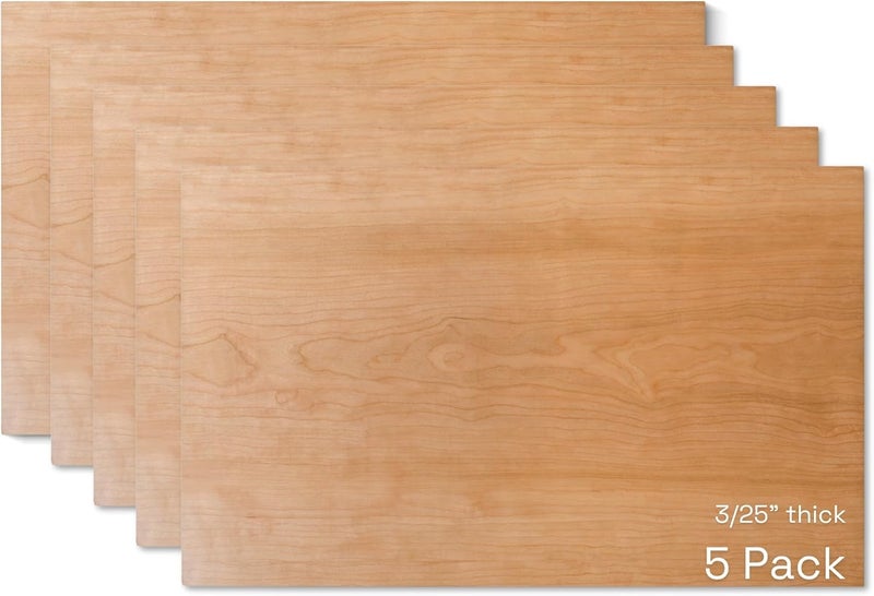 Glowforge Proofgrade Cherry Plywood - 5 Sheets - 12x20 Inches - Approx 3/25 Inch Thick - Finished Wood for Laser Cutting and Engraving Projects - Image 1